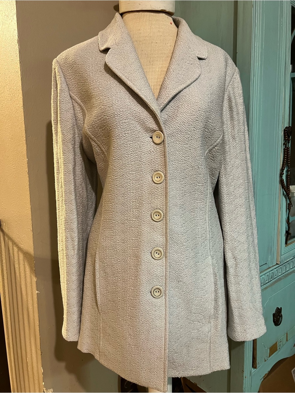 St.John Collection Knit Long Textured Jacket Light Silver Grey & Tank Size 14